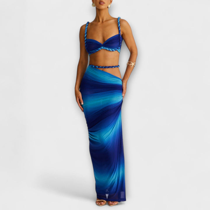Jane - Stilfuld Gradient Flet Crop Top & Overskirt Duo