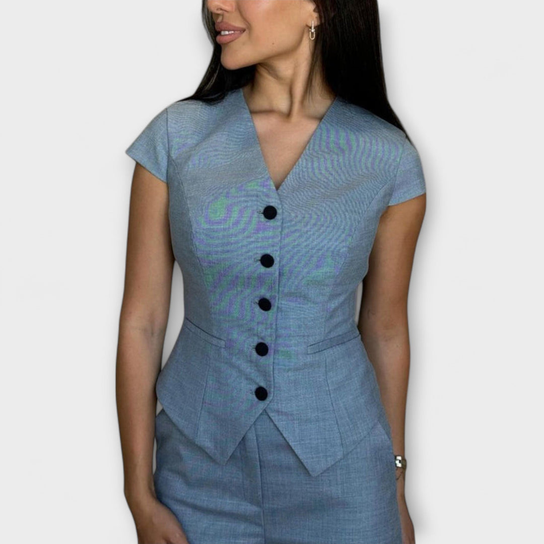 Ivy - Stilfuld V-hals Top og Bukse Sæt