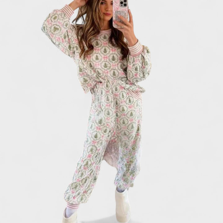 Chloe | Hyggelig julebue print pyjamas sæt