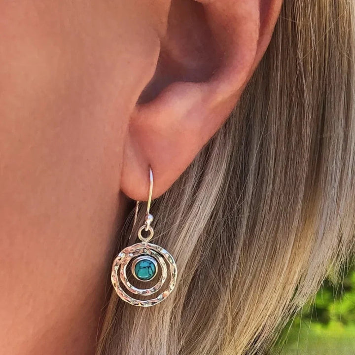 Boho Saturn Øreringe med Turkis Sten i Sølv & Guld