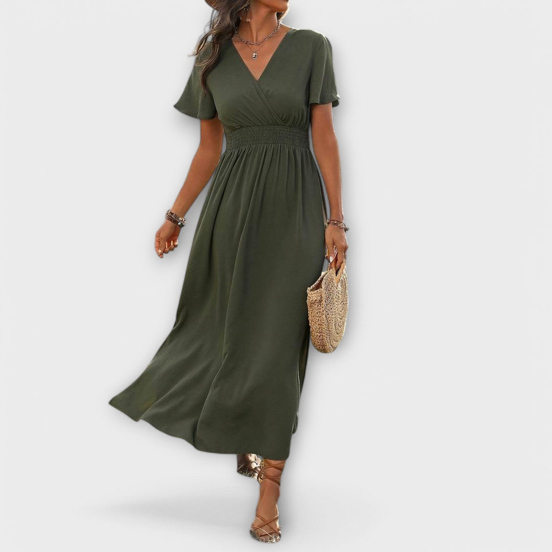 Heather - En elegant Boho-kjole med V-udskæring og lange ærmer