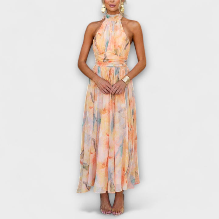 Halter-Nakke Akvarel Print Maxi Kjole