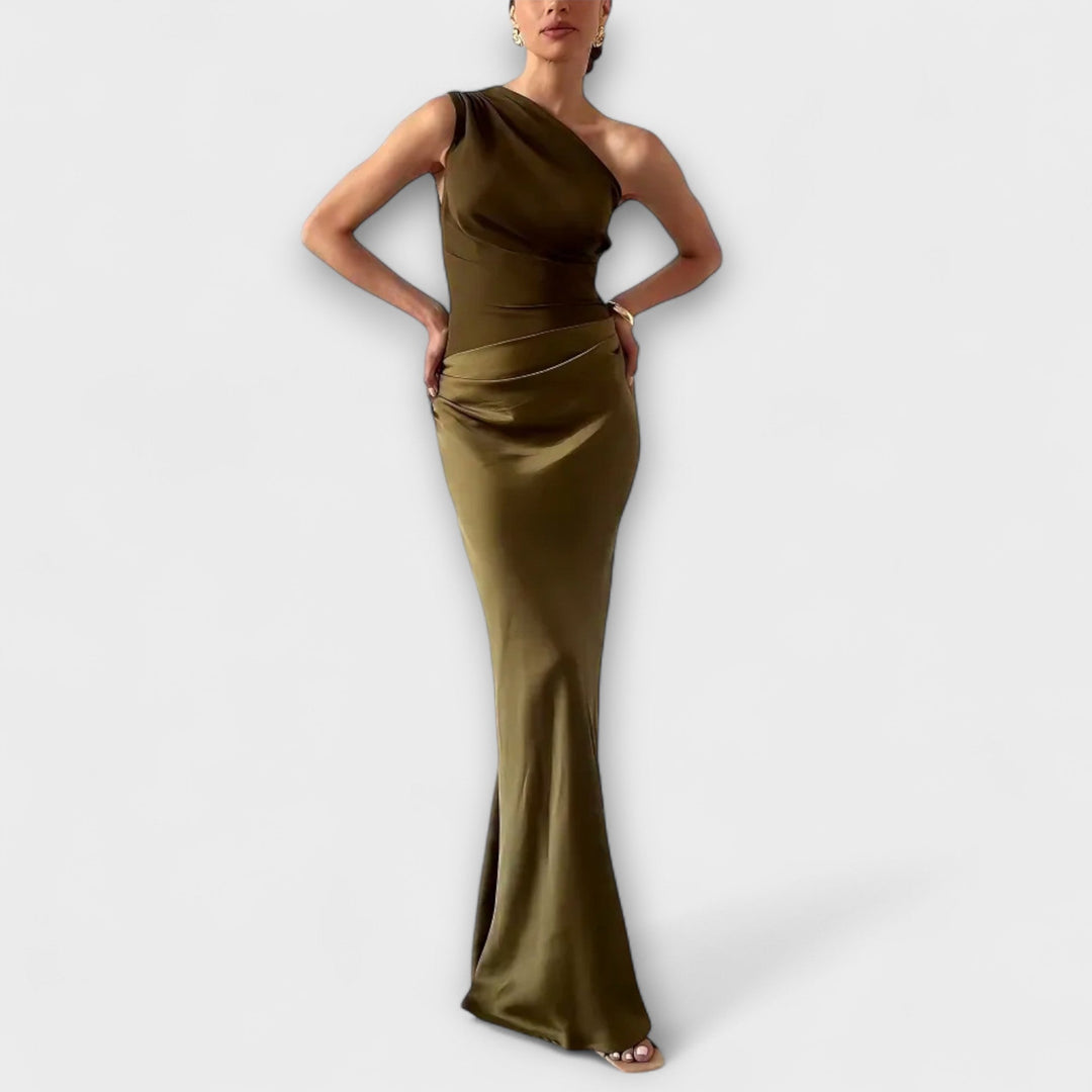 Elegant One-Shoulder Plisseret Maxikjole