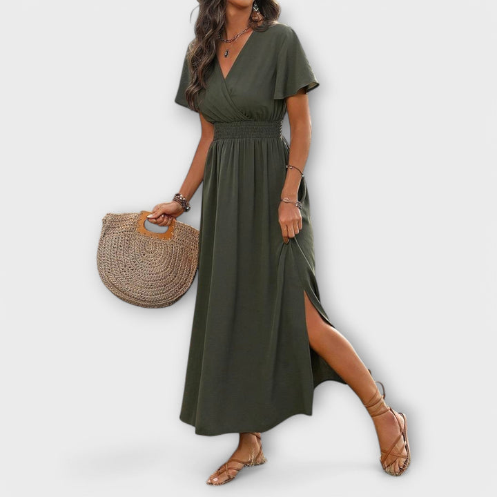 Heather - En elegant Boho-kjole med V-udskæring og lange ærmer