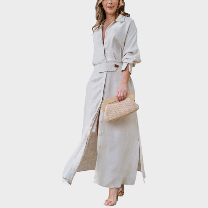 Nina | Elegant Maxi Kjole med V-Udskæring