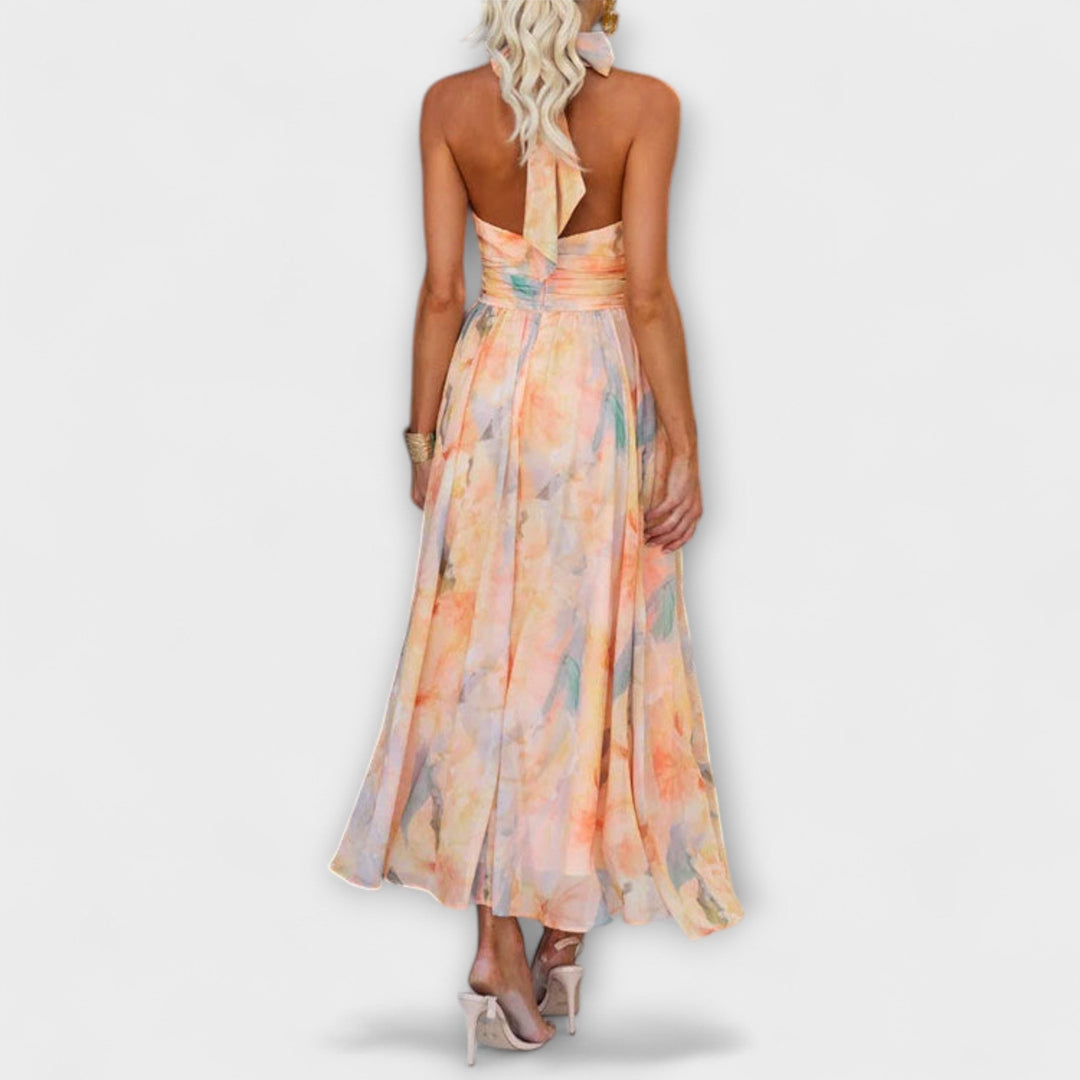 Halter-Nakke Akvarel Print Maxi Kjole