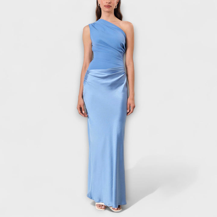 Elegant One-Shoulder Plisseret Maxikjole