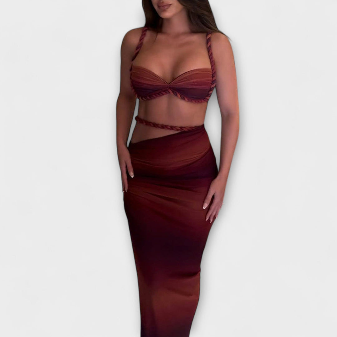 Jane - Stilfuld Gradient Flet Crop Top & Overskirt Duo