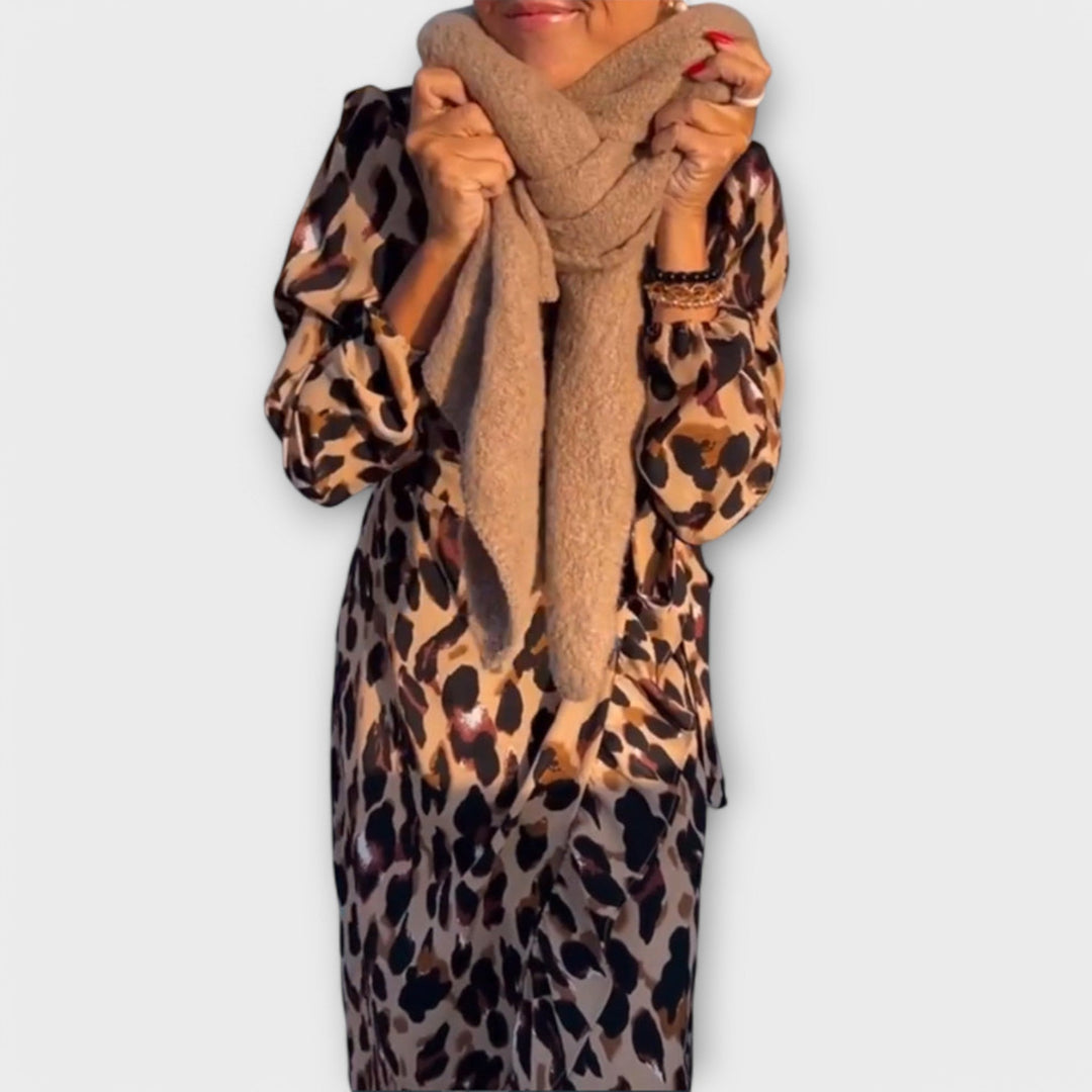 Casual Leopard Print Kjole med V-Hals