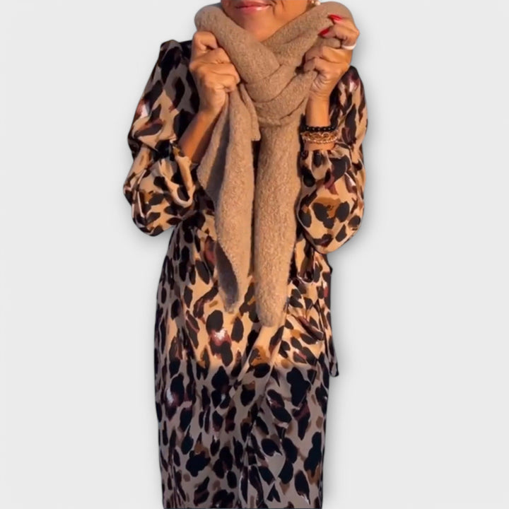 Casual Leopard Print Kjole med V-Hals