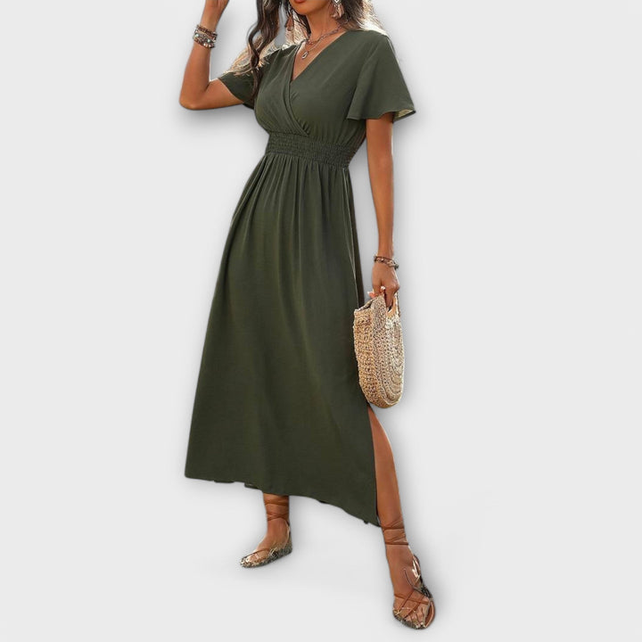 Heather - En elegant Boho-kjole med V-udskæring og lange ærmer