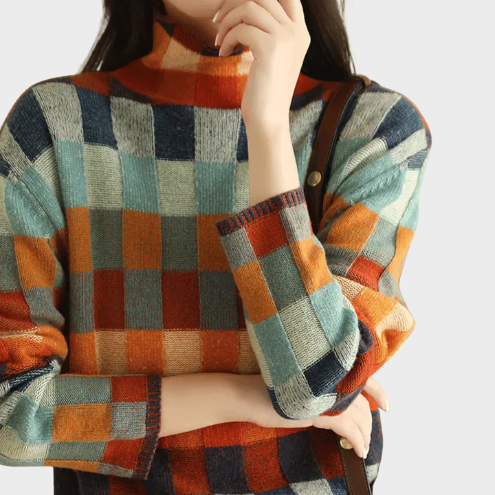 Kimberly | Højhalset jumper med patchwork mønster