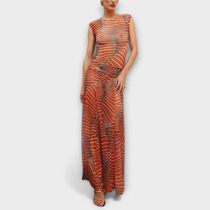 Phoenix - Gennemsigtig Bølge Mesh Bodysuit og Nederdel Sæt