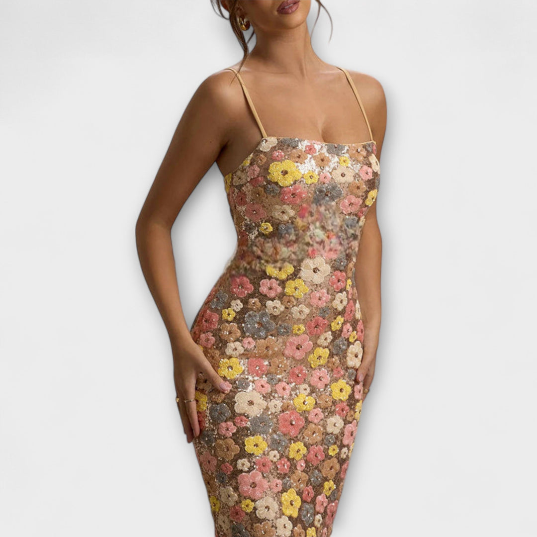 Oakley - Maxi Kjole med Blomster Pailletter i 80'er Stil