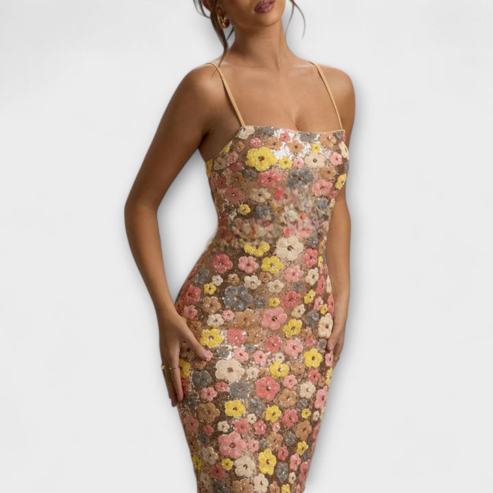 Oakley - Maxi Kjole med Blomster Pailletter i 80'er Stil