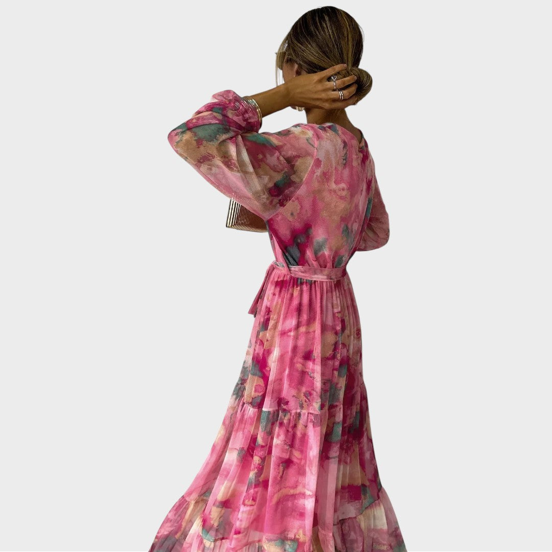 Fiona | Kvinders Wrap Maxi Kjole med Blomsterprint og Lange Ærmer