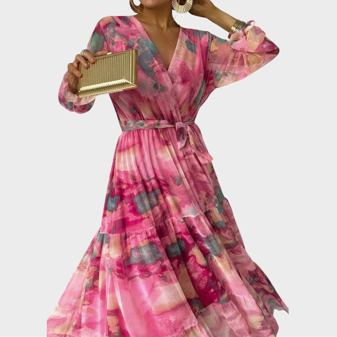 Fiona | Kvinders Wrap Maxi Kjole med Blomsterprint og Lange Ærmer