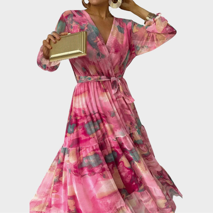 Fiona | Kvinders Wrap Maxi Kjole med Blomsterprint og Lange Ærmer