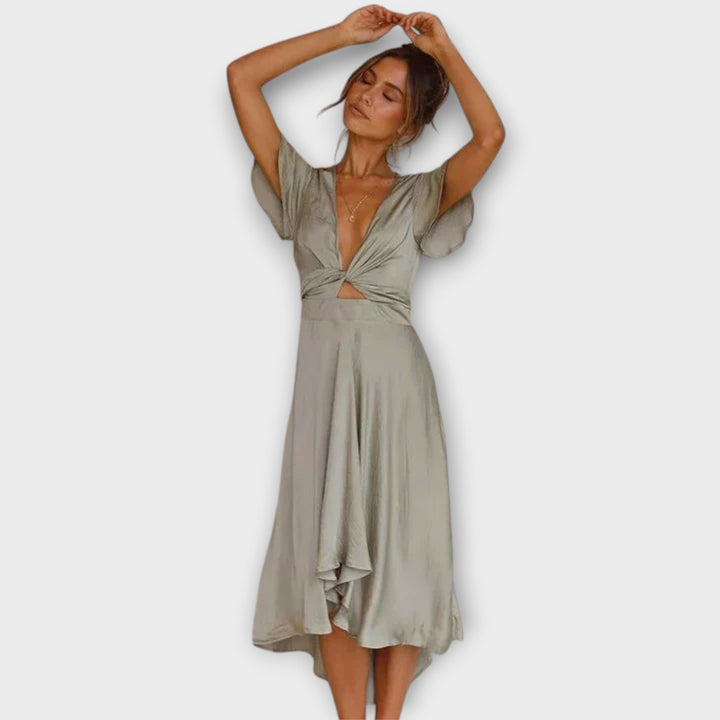 Margret - Elegant V-hals Midi Kjole
