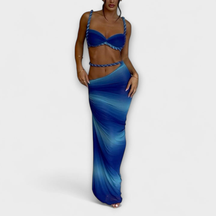 Jane - Stilfuld Gradient Flet Crop Top & Overskirt Duo