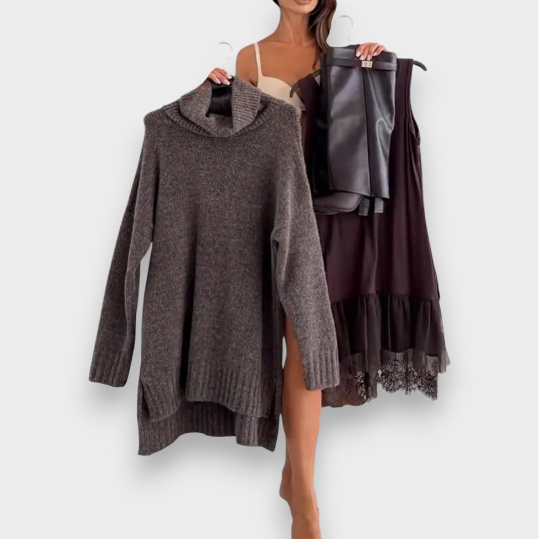 Luna | To-dels fritids sæt med blonde rullekrave sweater