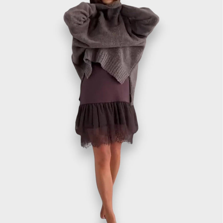 Luna | To-dels fritids sæt med blonde rullekrave sweater