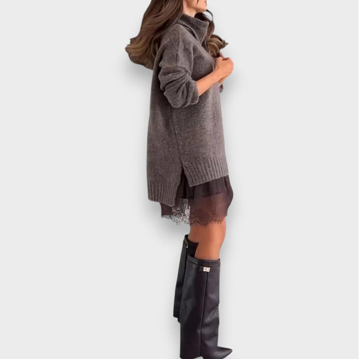 Luna | To-dels fritids sæt med blonde rullekrave sweater