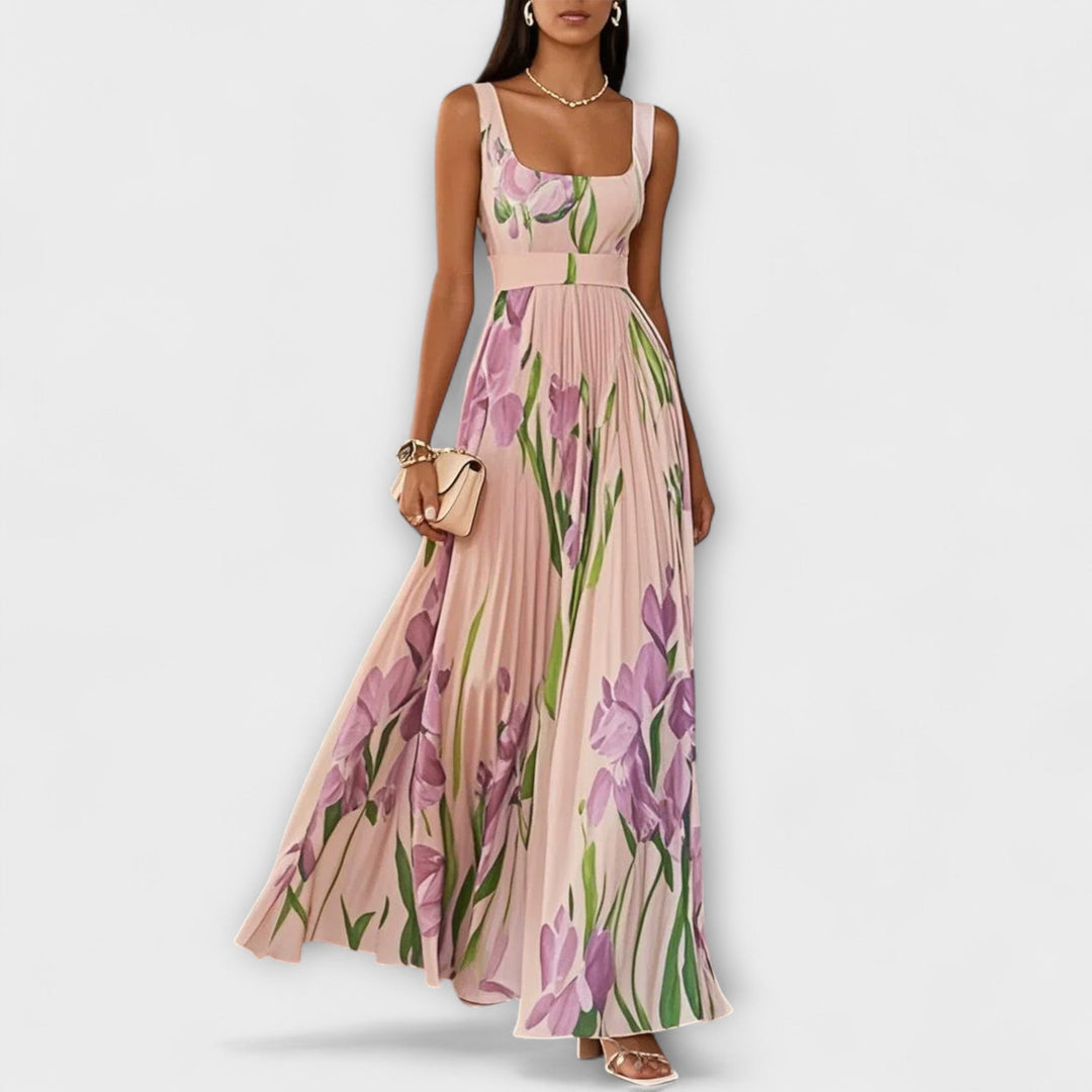 Foldet Floral Chiffon Maxi Kjole
