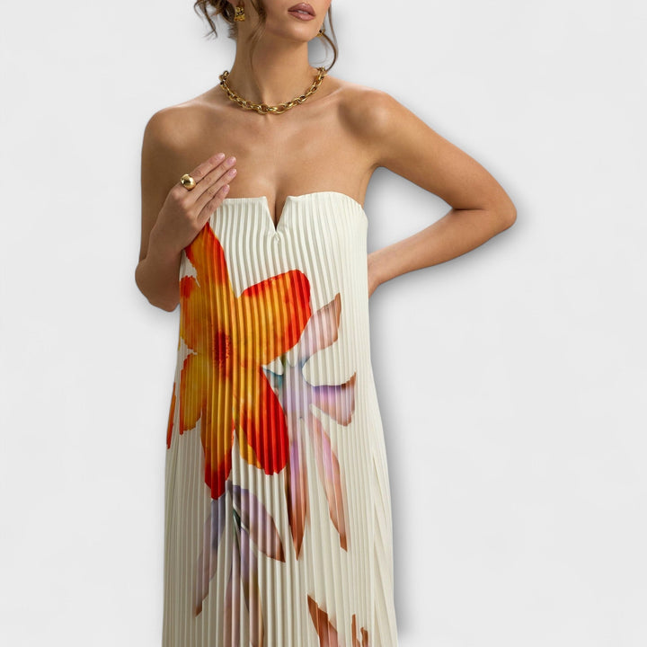 Michelle - Sweetheart Maxi Kjole i Orange Blomstermønster