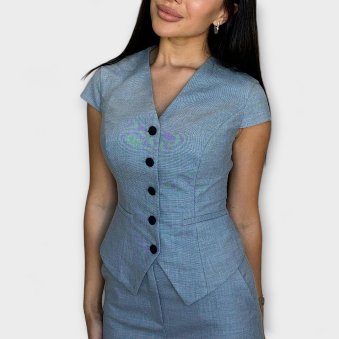 Ivy - Stilfuld V-hals Top og Bukse Sæt