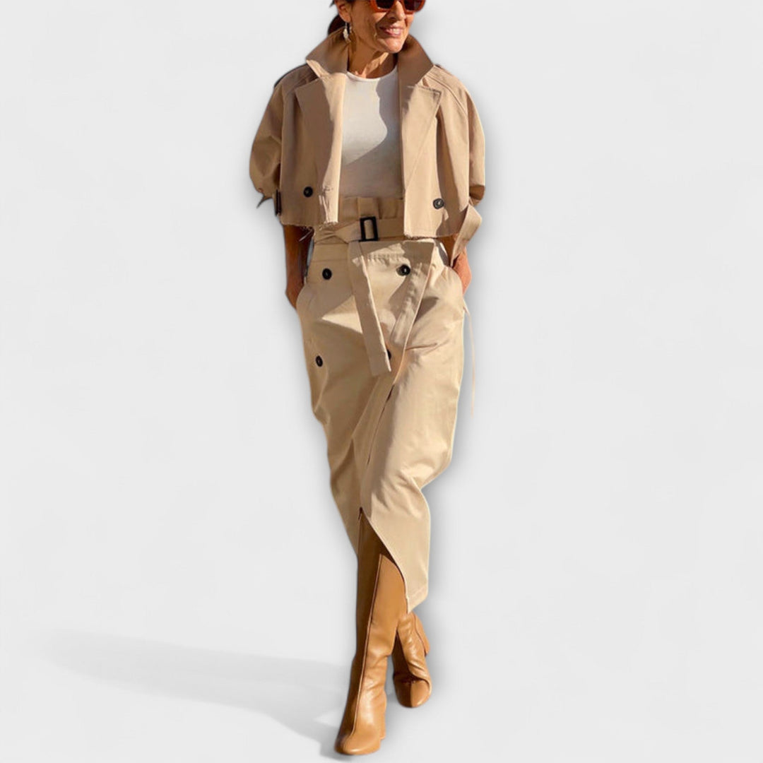 Lyra - Elegant Jakke Midi Nederdel med Lomme