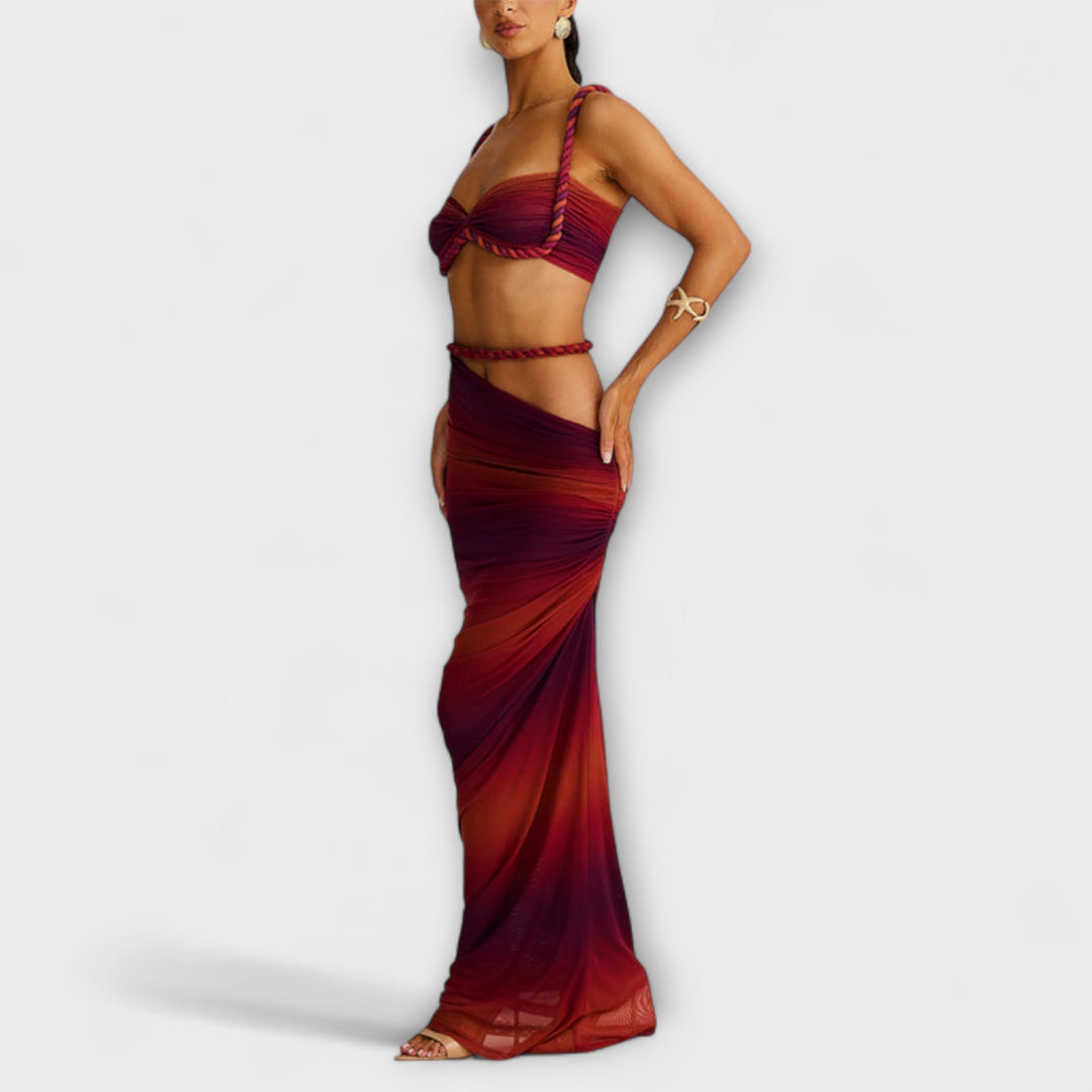 Jane - Stilfuld Gradient Flet Crop Top & Overskirt Duo