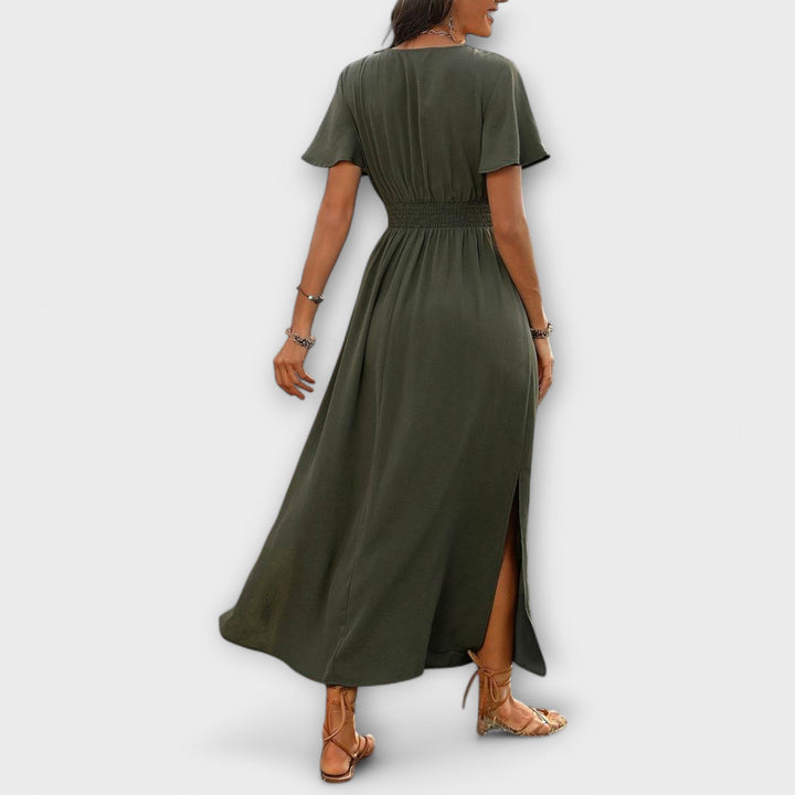 Heather - En elegant Boho-kjole med V-udskæring og lange ærmer