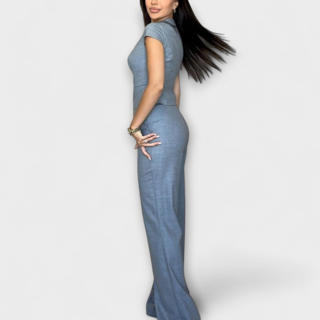 Ivy - Stilfuld V-hals Top og Bukse Sæt