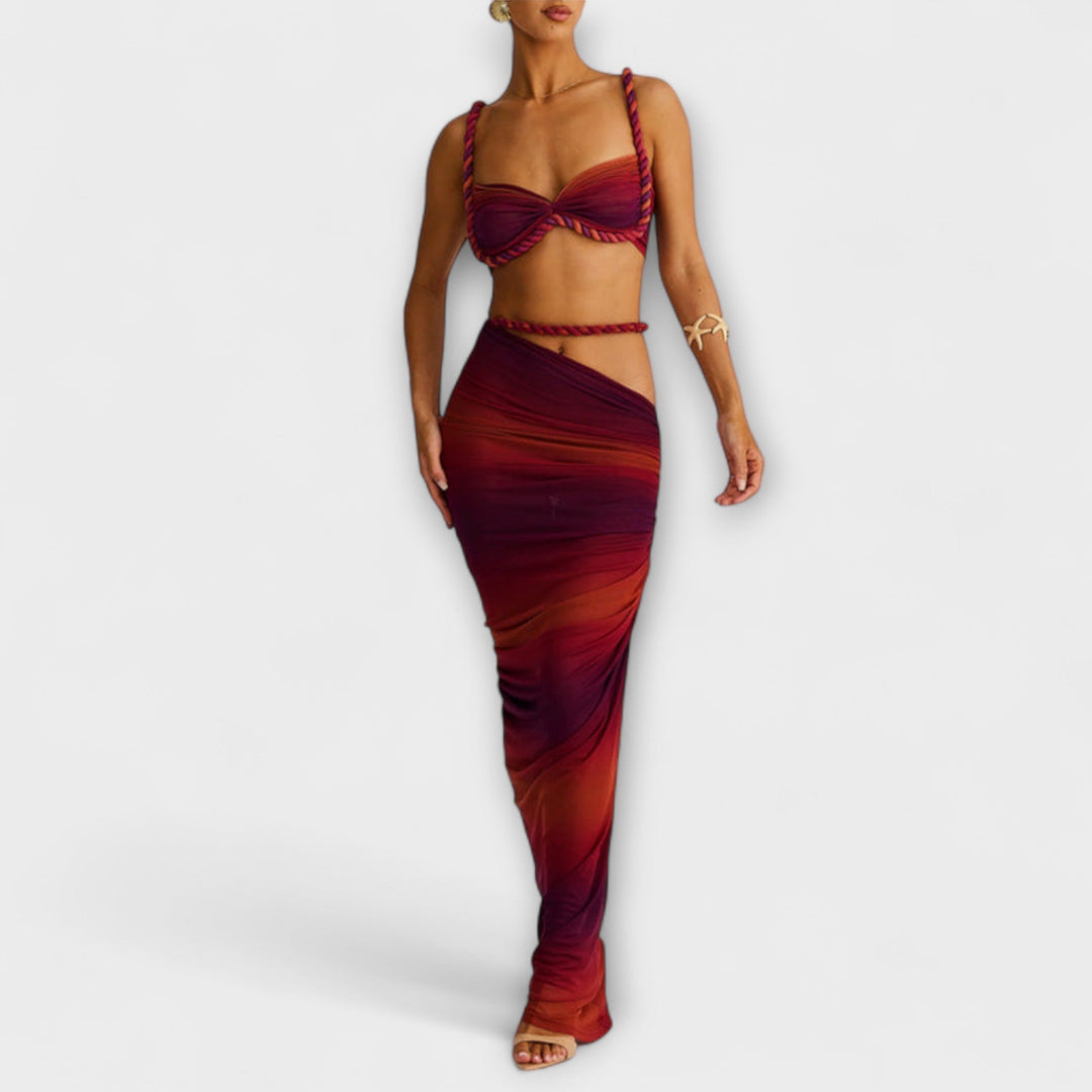 Jane - Stilfuld Gradient Flet Crop Top & Overskirt Duo