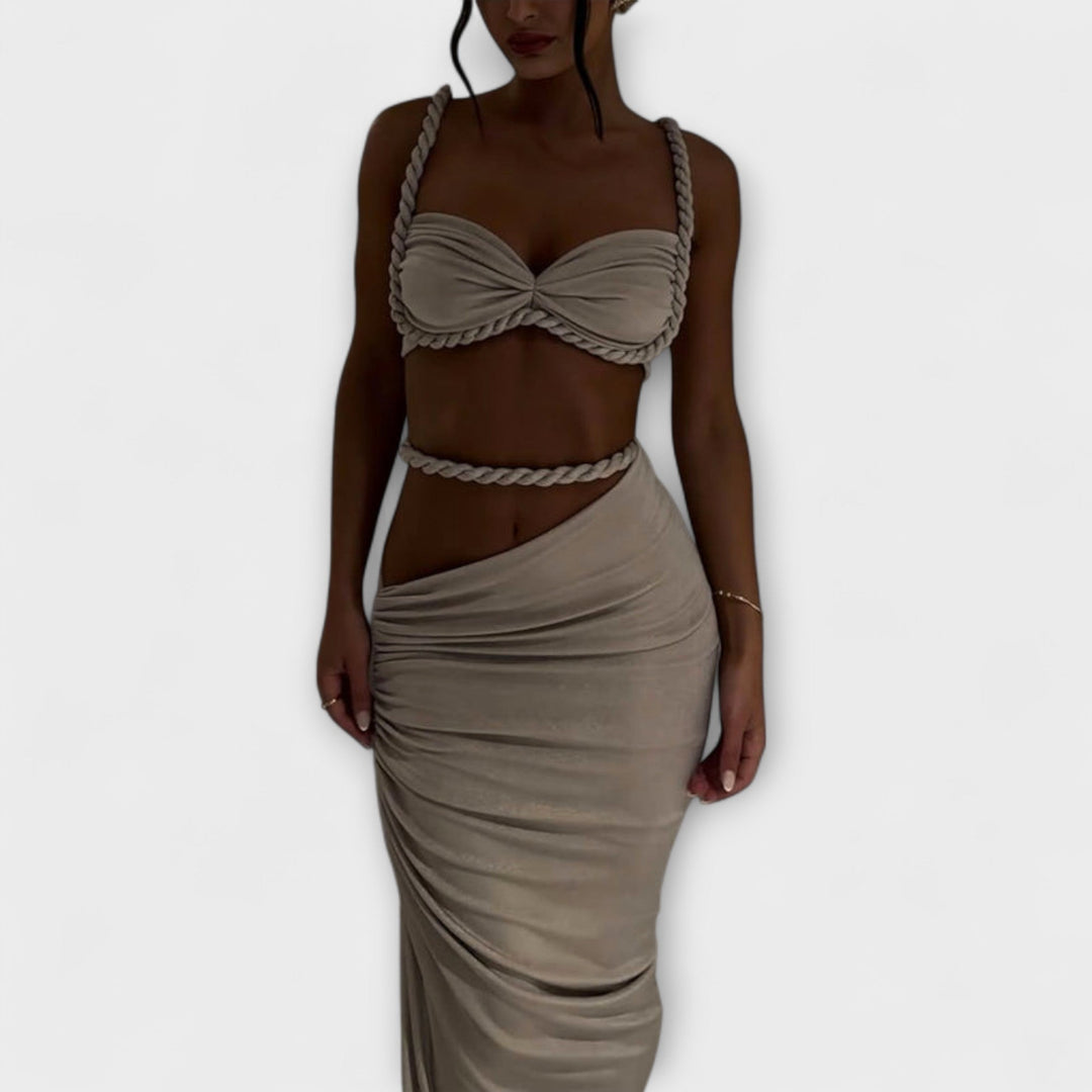 Jane - Stilfuld Gradient Flet Crop Top & Overskirt Duo