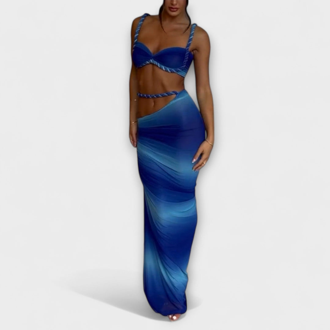 Jane - Stilfuld Gradient Flet Crop Top & Overskirt Duo