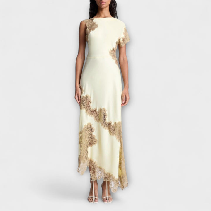 Margaret - Maxi Kjole med Satin og Blonde Accent