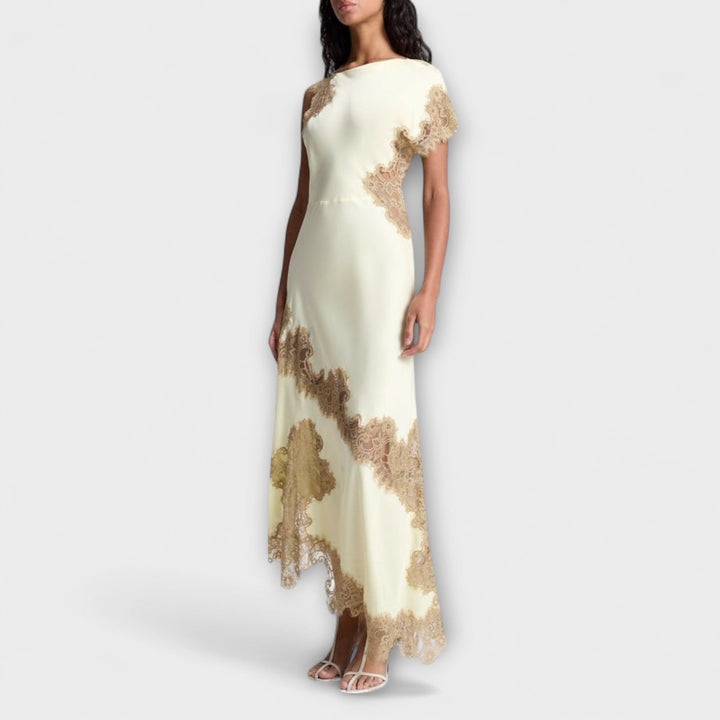 Margaret - Maxi Kjole med Satin og Blonde Accent