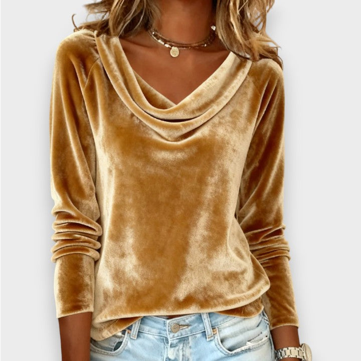 Marie | Langærmet Velvet Top i Ensfarvet