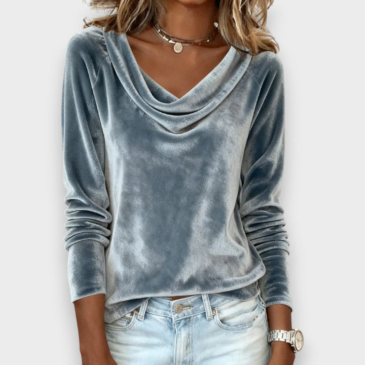 Marie | Langærmet Velvet Top i Ensfarvet