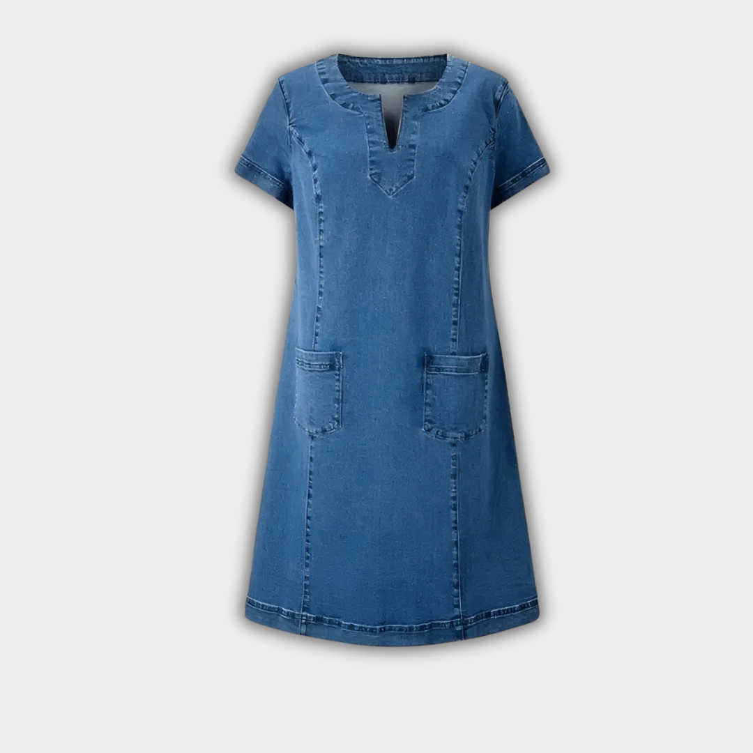 Julia | Stilfuld Denim Kjole med Lomme
