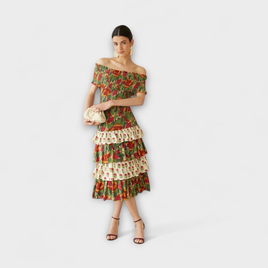 Harriet - Farverig May Midi Kjole