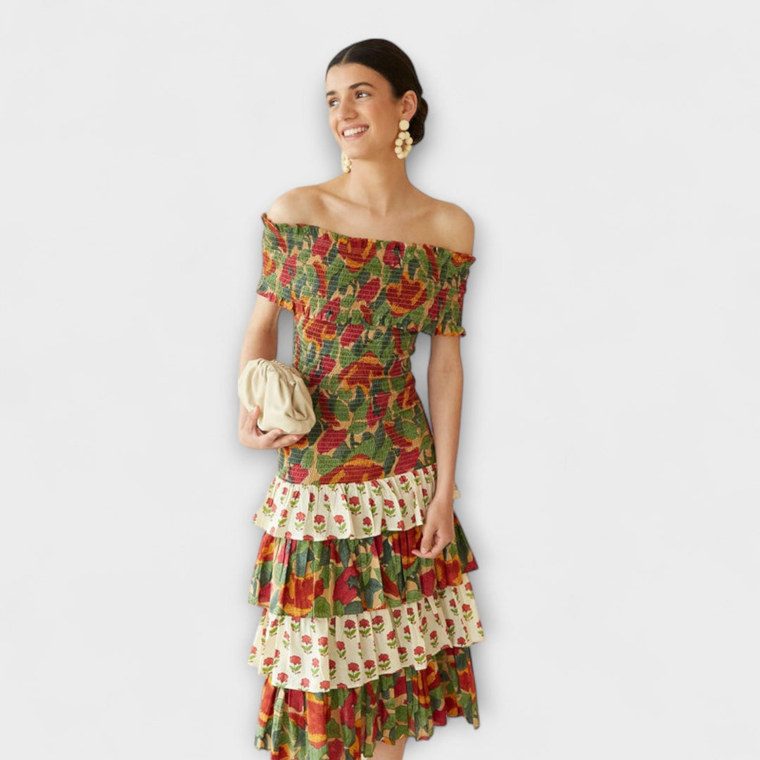 Harriet - Farverig May Midi Kjole