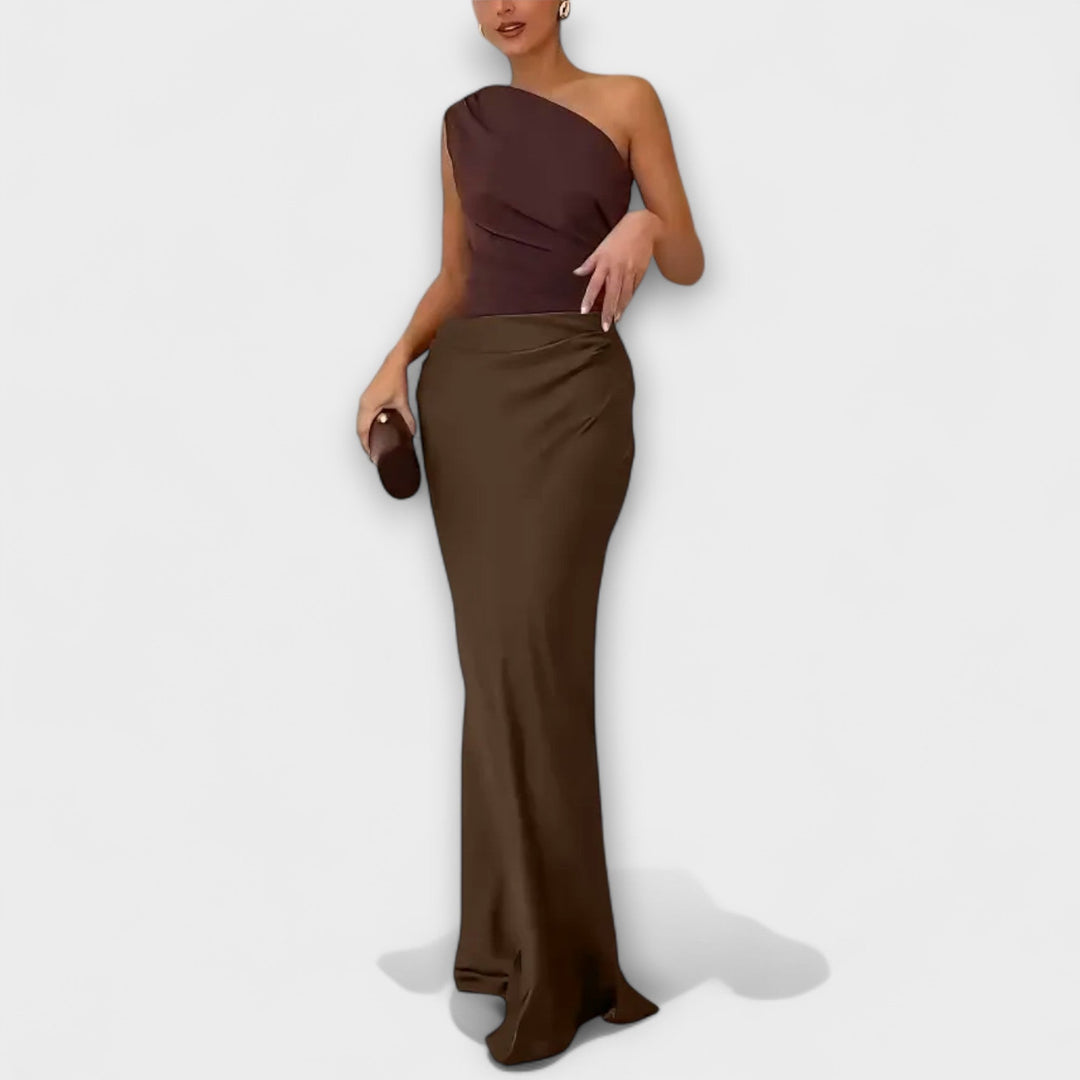Elegant One-Shoulder Plisseret Maxikjole