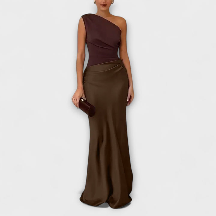 Elegant One-Shoulder Plisseret Maxikjole