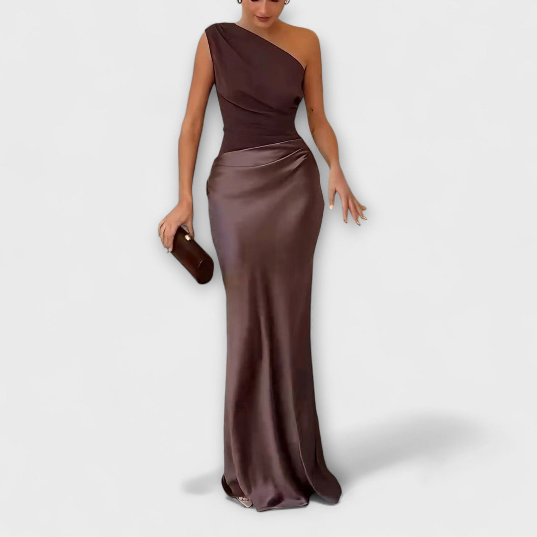 Elegant One-Shoulder Plisseret Maxikjole