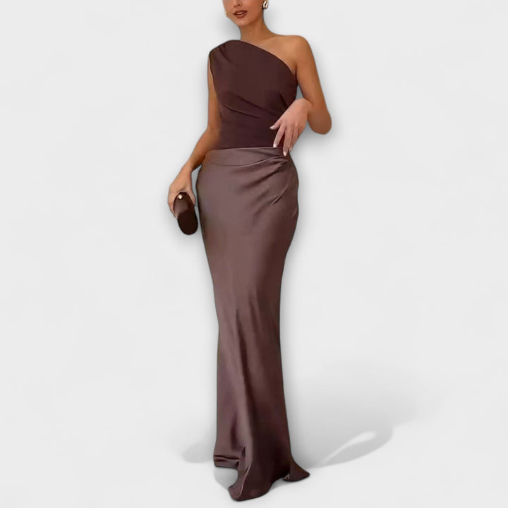 Elegant One-Shoulder Plisseret Maxikjole