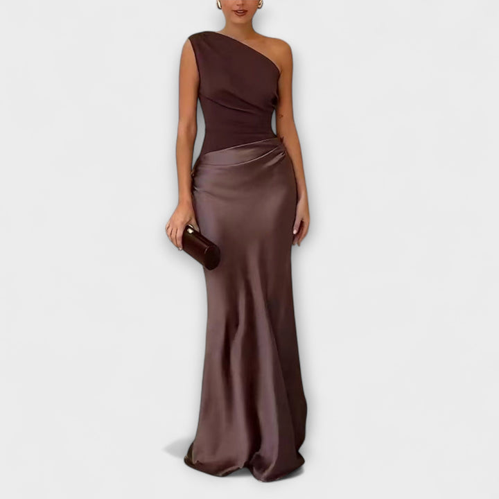 Elegant One-Shoulder Plisseret Maxikjole