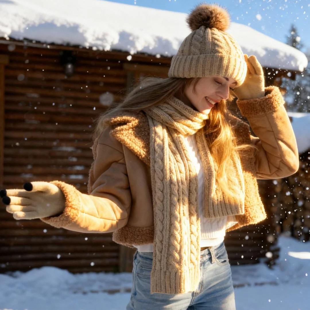 Chic Vinterhat, Tørklæde og Handsker Sæt